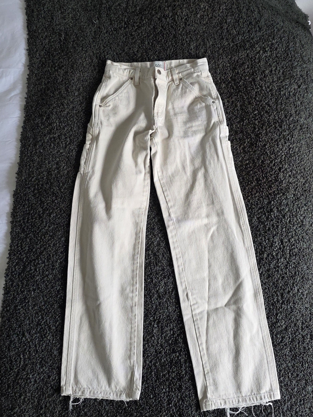 BDG Carpenter Wide Leg Jeans White Y2K Baggy Blokecore Utility Raw Hem Size 25